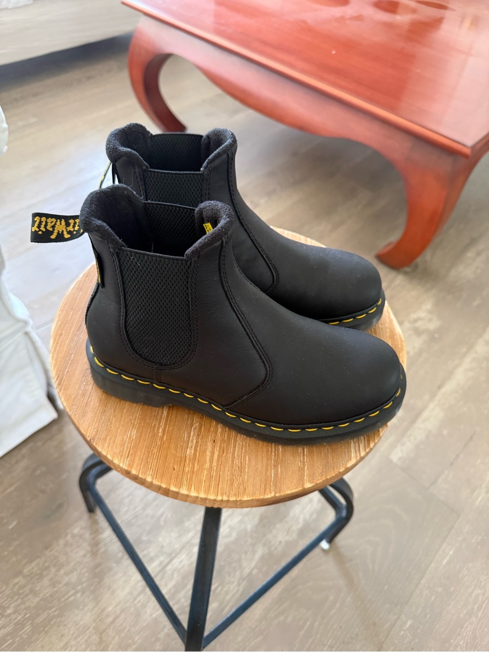 Dr. Martens Black Chelsea Boots Genuine Leather with Yellow Stitching. Worn once